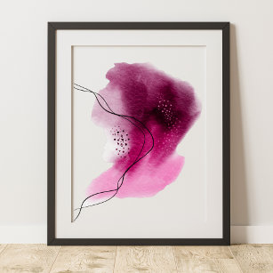 Poster Cor-de-água preta cor-de-rosa Abstrato moderna con