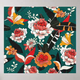 Poster Cor de laranja-branco floral: ilustração perfeita 