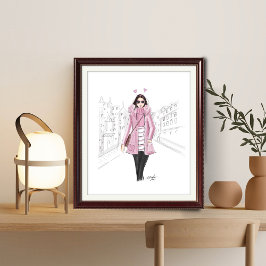 Poster cor-de-rosa-cinzenta, imprimível, esboço de moda,