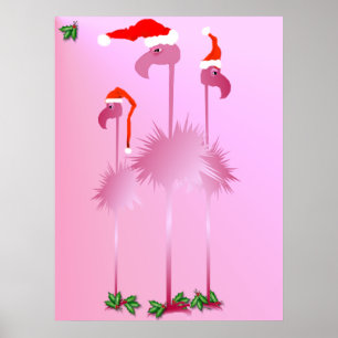Poster cor-de-rosa de três flamingos do Natal