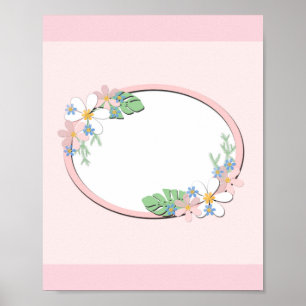 Poster Cor de rosa quadro floral em torno de crianças pri