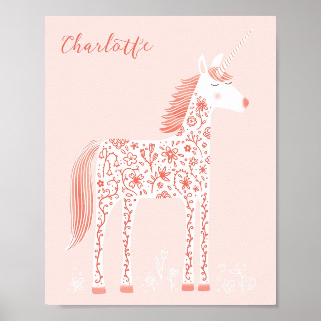Poster Cor-de-rosa-rosa magro Unicorn Personalizada (Frente)