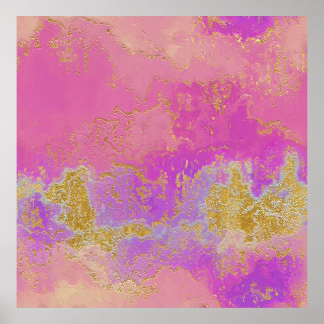 Poster Cor-de-rosa, roxa e Abstrato Dourado (Frente)