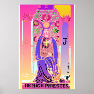 Poster cor-de-rosa roxo de Tarot da sacerdotisa