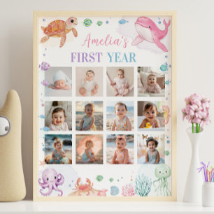 Poster Cor-de-rosa sob o símbolo de marco de fotos de ani