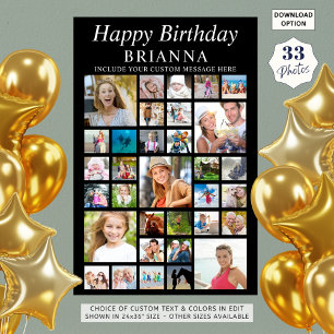 Poster Cor de Texto Personalizada da Colagem de Fotos de