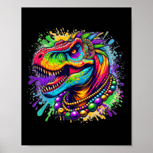 Poster Cor do Carnaval do Dinossauro T Rex Mardi Gras Lou