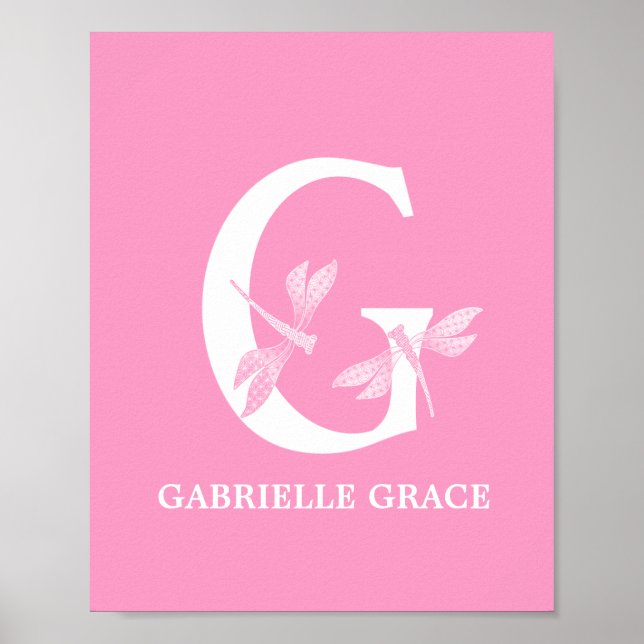 Poster Cor Personalizada Monograma - Letra G Dragonfly Gi (Frente)