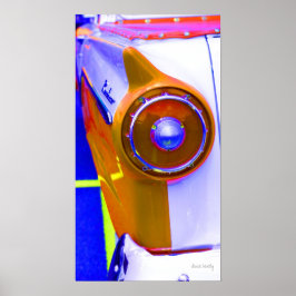 Pôster cor saturada clara da cauda do carro clássico