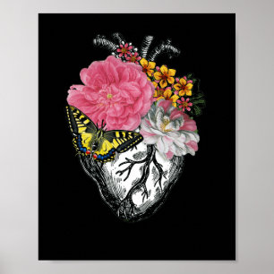 Poster Coração Anatômico E Flores Mostram Seu Amor