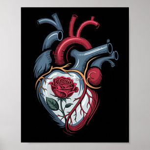 Poster Coração Anatômico Flora Botânica Biologia Rosa Val