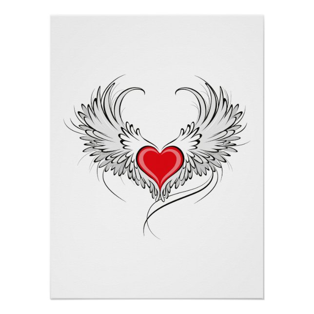 Pôster Coração Anjo Vermelho com asas (Frente)