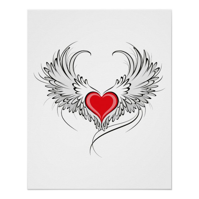Pôster Coração Anjo Vermelho com asas (Frente)
