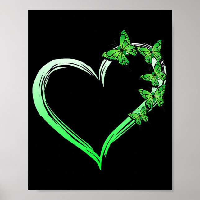 Poster Coração Azul Borboleta Espalhando Saúde Mental (Frente)