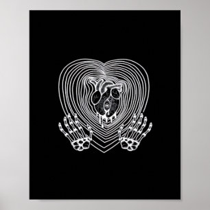 Poster Coração Chorando Em Branco - Esqueleto Mãos Coraçõ