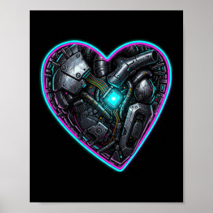 Poster Coração Ciberpunk Pulsação de São Valentim