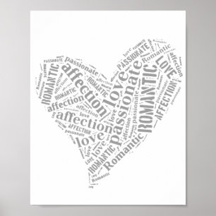 Poster Coração cinzento e branco II do amor romântico