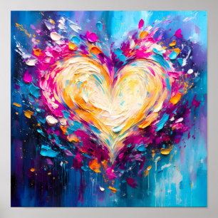 Poster Coração Colorido Abstrato Moderno do Amor