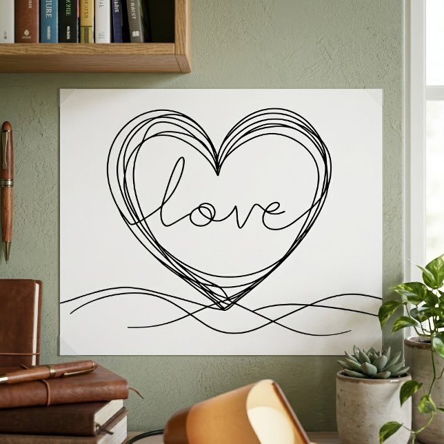Poster Coração com design de arte de linha contínua Amor (Heart with Love Continuous Line Art Design. Poster)