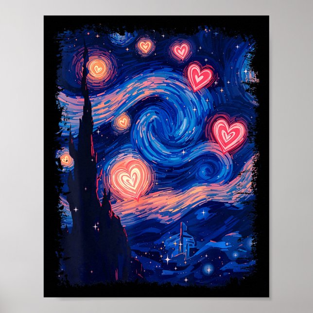 Poster Coração Combinando Casal Noite Estrelada De Van Go (Frente)