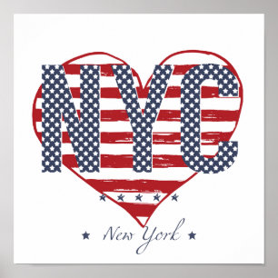 Poster Coração da bandeira americana de NYC