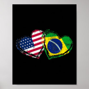 Poster Coração da Bandeira Americana do Brasil Amor Ameri