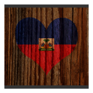 Pôster Coração da bandeira de Haiti no tema de madeira