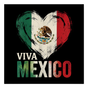 Pôster Coração da Bandeira Mexicana Viva Dia da Independê