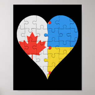 Poster Coração da Bandeira Ucraniana Canadense Canadá Ucr