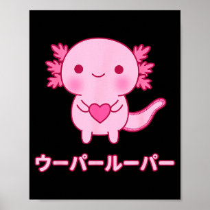 Poster Coração de Axolote Kawaii Japonês Katakana Dia dos