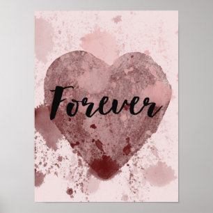 Poster Coração de Cor d'água Rosa Forever