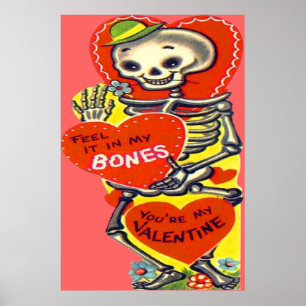 Poster Coração de Esqueleto Dia das Bruxas Vintage Dia do