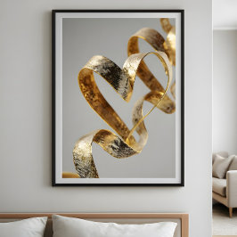 Poster Coração de fita elegante de luxo. Corações de São