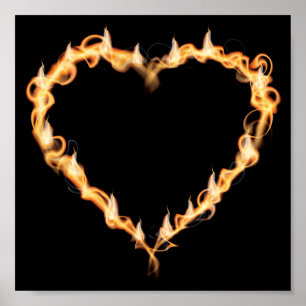 Pôster Coração de Fogo Negro Negro Amor Gráficos