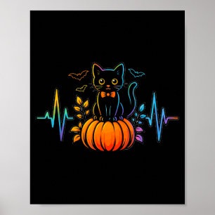 Poster Coração de Gato Preto Abóbora de Halloween para Mu