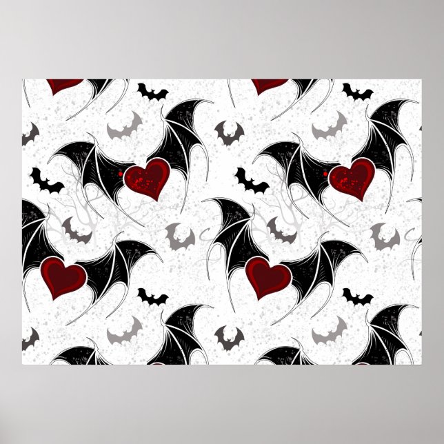 Poster Coração de Halloween com asas de morcego pretas (Frente)