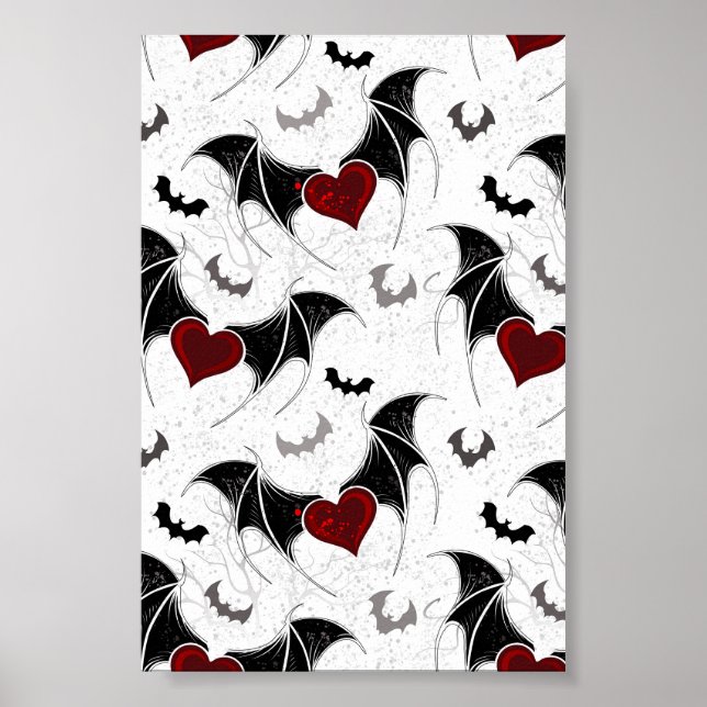 Poster Coração de Halloween com asas de morcegos pretos (Frente)