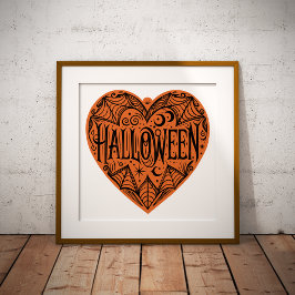 Poster Coração de Halloween, Coração em Forma de Laranja,