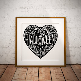 Poster Coração de Halloween, Coração em Forma Preta, Feri