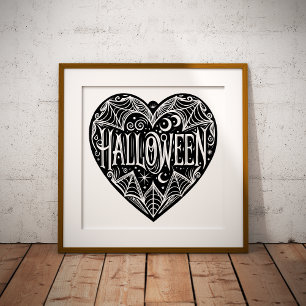Poster Coração de Halloween, Coração em Forma Preta, Feri