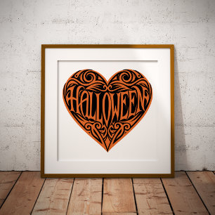 Poster Coração de Halloween, Coração Laranja, Feriado