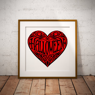 Poster Coração de Halloween, Coração Preto, Feriado