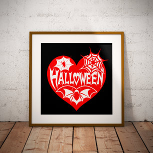 Poster Coração de Halloween, Coração Vermelho, Teia de Ar