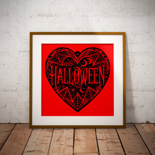 Poster Coração de Halloween, Forma de Coração Preto, Feri