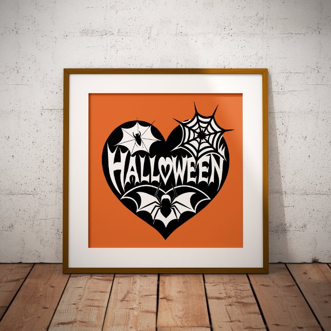 Poster Coração de Halloween, Forma de Coração Preto, Teia (Criador carregado)