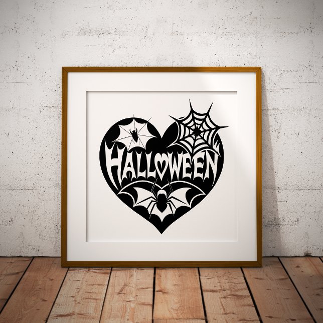 Poster Coração de Halloween, Forma de Coração Preto, Teia (Criador carregado)