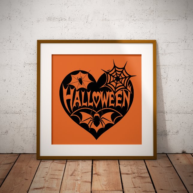 Poster Coração de Halloween, Forma de Coração Preto, Teia (Criador carregado)