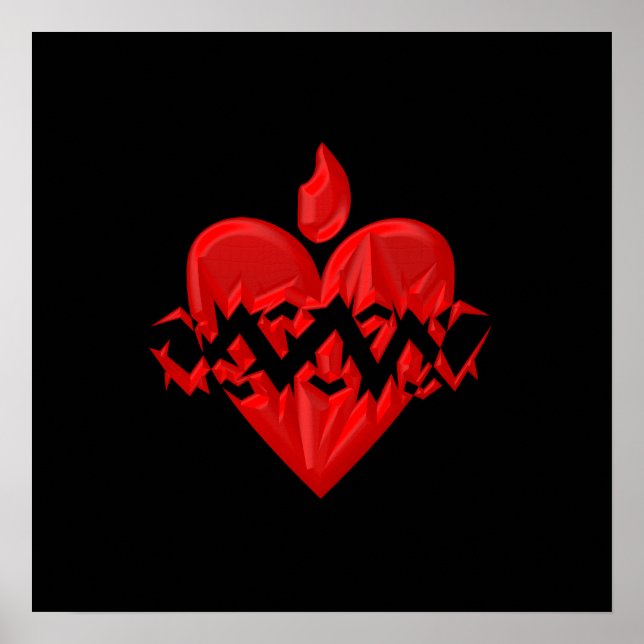 Poster Coração de Jesus Sagrado "3-D" (Frente)