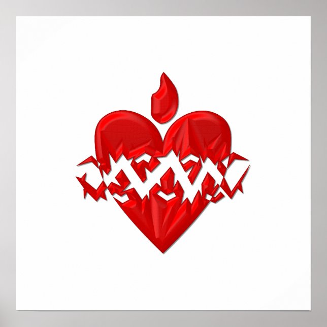 Poster Coração de Jesus Sagrado "3-D" (Frente)