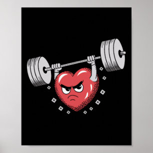 Poster Coração de Namorado Levantando Pesos Treino Engraç